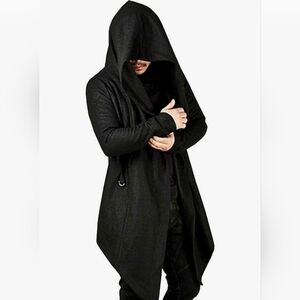 tuduoms Mens Casual Long Hooded Cardigan Goth Cape Cloak Long Sleeve Draped Ligh